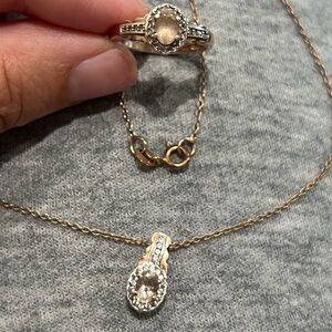 Rose gold morganite set ring size 7 & necklace